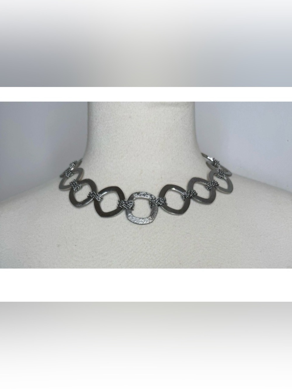 Silver Tone Rounded Square Link Choker Necklace Geometric Jewelry